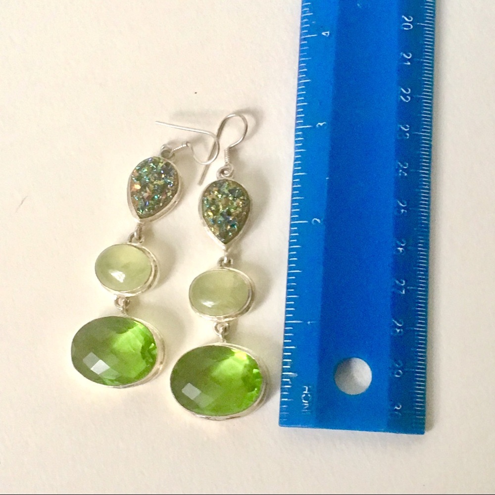SOLD Titaniu, green Chalcedony and Quartz earrings - Picture 3 of 5
